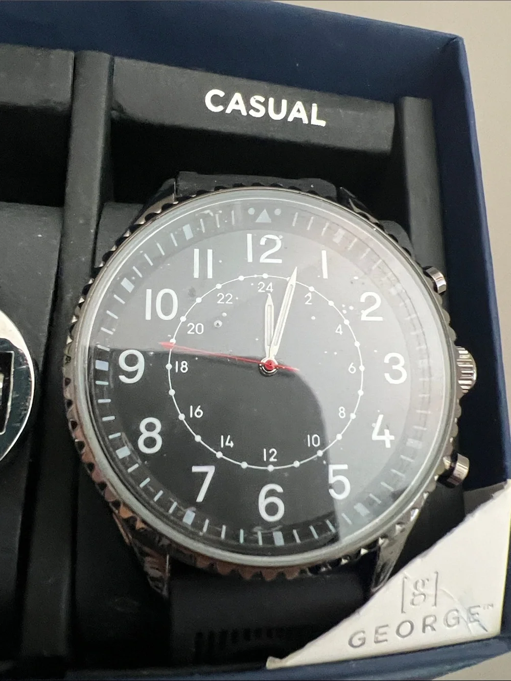 George  - Men's Two-Piece Watch Set - Black Faces, Silver & Black Cases NWT